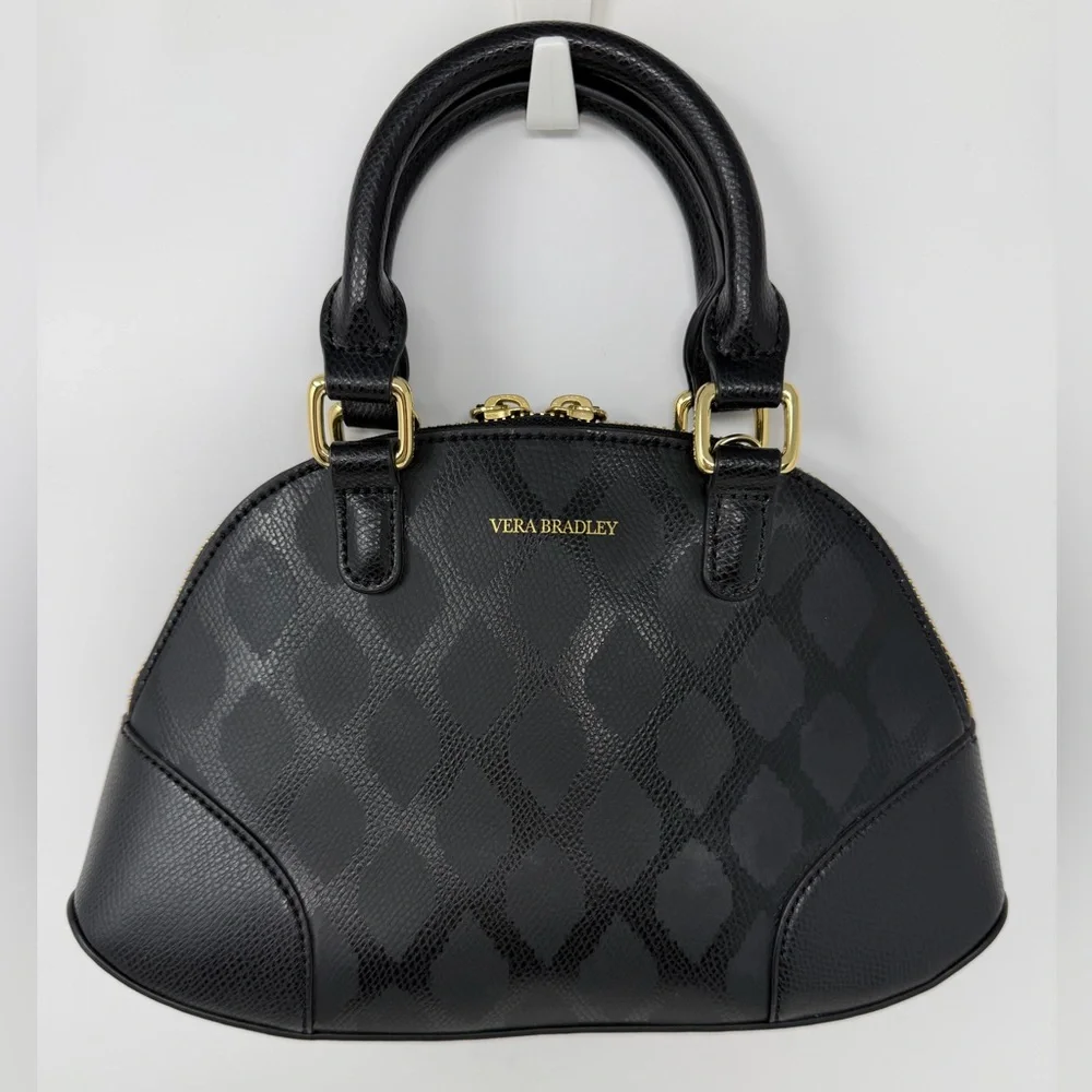 Vera Bradley Leather Mini Angled Bowler Top Handle Bag Black